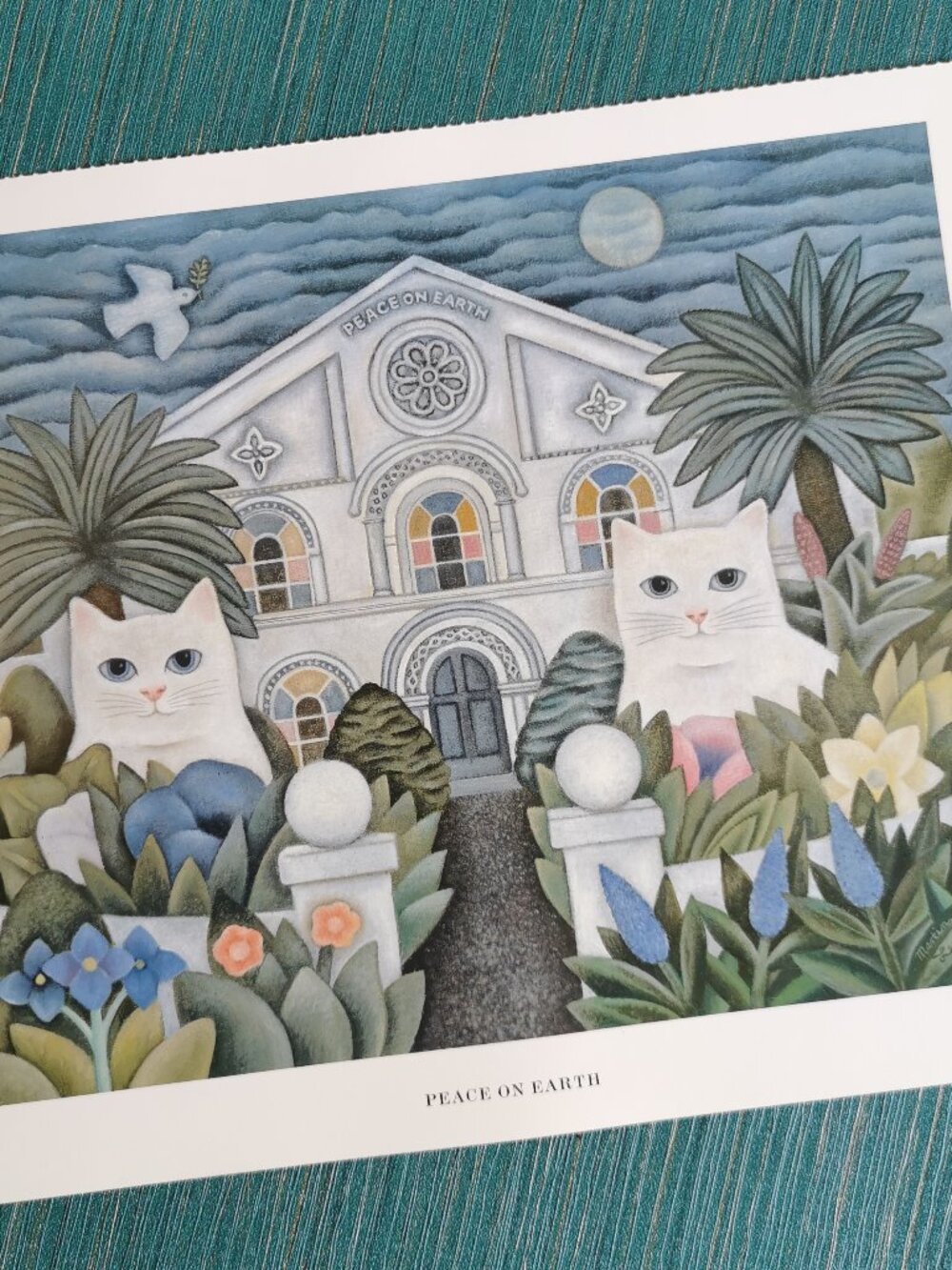 Peace on Earth by Martin Leman White Cat Art Print Church Symmetry Tropical